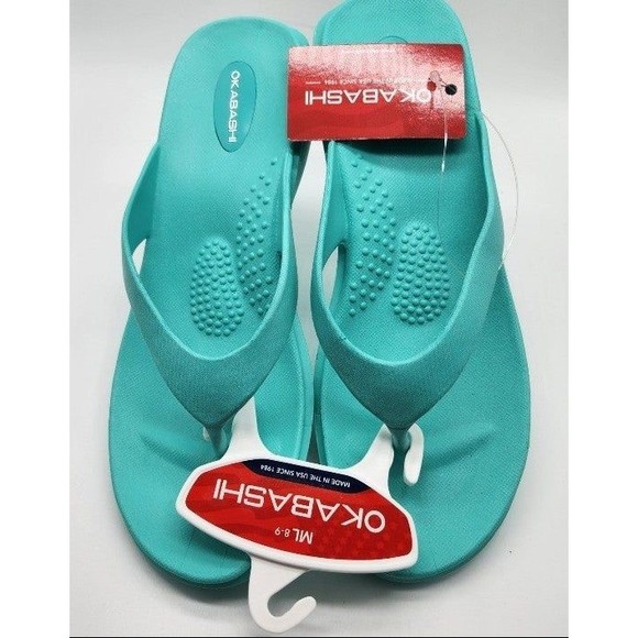 Okabashi Women M/L 8/9 Green Flip Flop Sandals Maui Thong Arch Support NEW - Picture 4 of 4